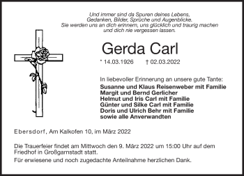 Traueranzeige von Gerda Carl von Neue Presse Coburg