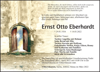 Traueranzeige von Ernst Otto Eberhardt von Südthüringer Presse