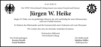 Traueranzeige von Jürgen W. Heike von Neue Presse Coburg