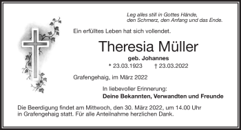 Traueranzeige von Theresia Müller von Frankenpost