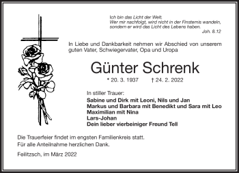 Traueranzeige von Günter Schrenk von Frankenpost