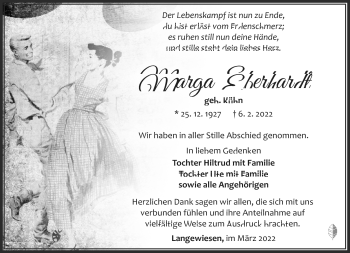 Traueranzeige von Marga Eberhardt von Südthüringer Presse