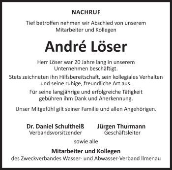 Traueranzeige von Andre Löser von Südthüringer Presse