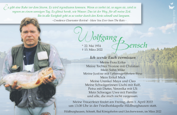 Traueranzeige von Wolfgang Bensch von Südthüringer Presse