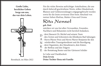 Traueranzeige von Rita Nensel von Südthüringer Presse