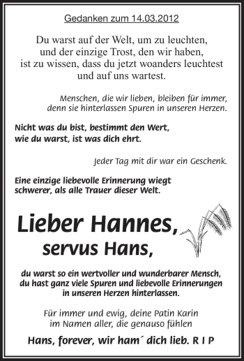 Traueranzeige von Hannes  von Frankenpost