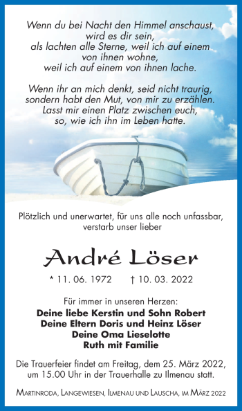 Traueranzeige von André Löser von Südthüringer Presse
