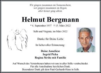 Traueranzeige von Helmut Bergmann von Frankenpost