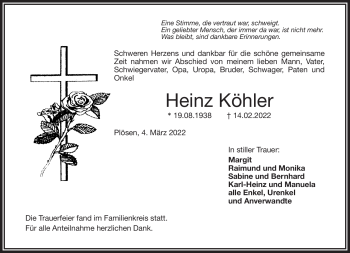 Traueranzeige von Heinz Köhler von Frankenpost
