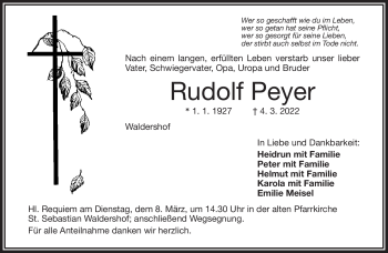 Traueranzeige von Rudolf Peyer von Frankenpost
