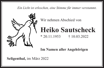 Traueranzeige von Heiko Sautscheck von Südthüringer Presse