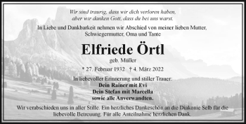 Traueranzeige von Elfriede Örtl von Frankenpost