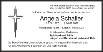 Traueranzeige von Angela Schaller von Frankenpost