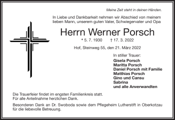 Traueranzeige von Werner Porsch von Frankenpost