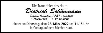Traueranzeige von Dietrich Schönmann von Neue Presse Coburg