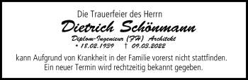 Traueranzeige von Dietrich Schönmann von Neue Presse Coburg