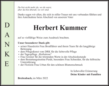 Traueranzeige von Herbert Kummer von Südthüringer Presse