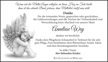 Traueranzeige von Anneliese Wey von Südthüringer Presse