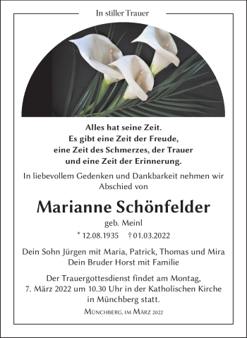 Traueranzeige von Marianne Schönfelder von Frankenpost