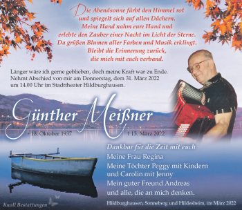 Traueranzeige von Günther Meißner von Südthüringer Presse