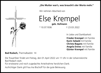Traueranzeige von Else Krempel von Neue Presse Coburg