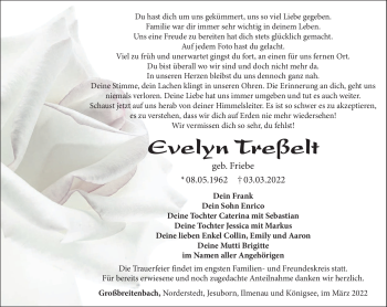 Traueranzeige von Evelyn Treßelt von Südthüringer Presse