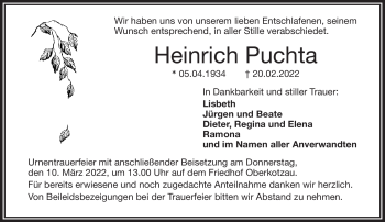 Traueranzeige von Heinrich Puchta von Frankenpost