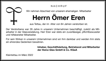 Traueranzeige von Ömer Eren von Neue Presse Coburg