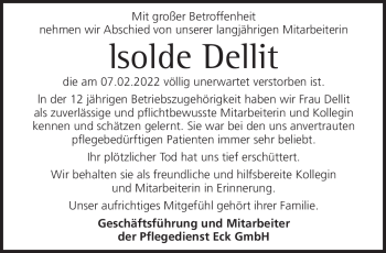 Traueranzeige von Isolde Dellit von Südthüringer Presse