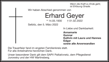 Traueranzeige von Erhard Geyer von Frankenpost
