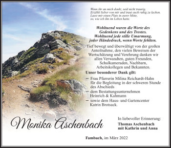 Traueranzeige von Monika Aschenbach von Südthüringer Presse