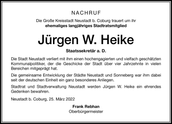 Traueranzeige von Jürgen W. Heike von Neue Presse Coburg
