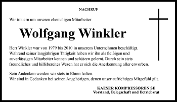 Traueranzeige von Wolfgang Winkler von Neue Presse Coburg