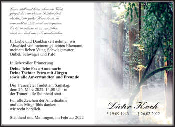 Traueranzeige von Dieter Koch von Südthüringer Presse