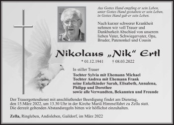 Traueranzeige von Nikolaus Ertl von Südthüringer Presse
