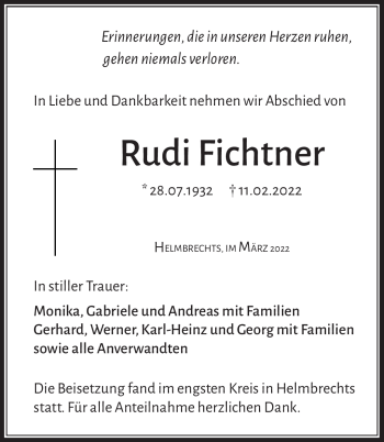 Traueranzeige von Rudi Fichtner von Frankenpost