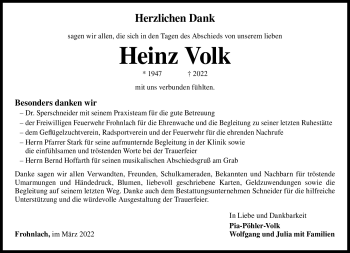 Traueranzeige von Heinz Volk von Neue Presse Coburg