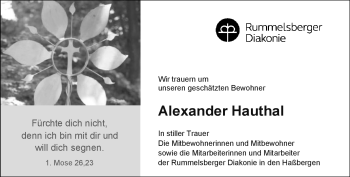Traueranzeige von Alexander Hauthal von Neue Presse Coburg