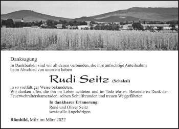 Traueranzeige von Rudi Seitz von Südthüringer Presse