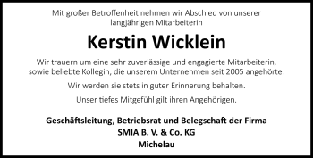 Traueranzeige von Kerstin Wicklein von Neue Presse Coburg