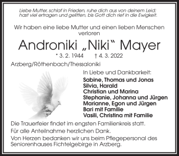 Traueranzeige von Androniki Mayer von Frankenpost