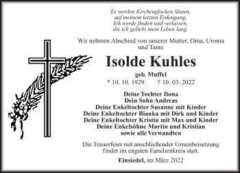 Traueranzeige von Isolde Kuhles von Südthüringer Presse