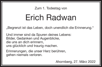 Traueranzeige von Erich Radwan von Frankenpost