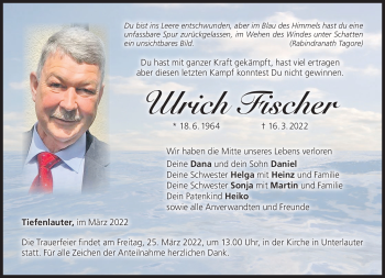 Traueranzeige von Ulrich Fischer von Neue Presse Coburg