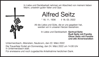Traueranzeige von Alfred Seitz von Neue Presse Coburg