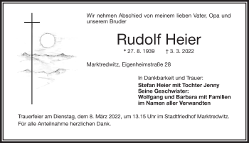 Traueranzeige von Rudolf Heier von Frankenpost