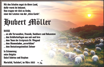 Traueranzeige von Hubert Möller von Südthüringer Presse