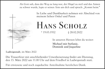 Traueranzeige von Hans Scholz von Neue Presse Coburg