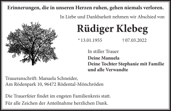 Traueranzeige von Rüdiger Klebeg von Neue Presse Coburg