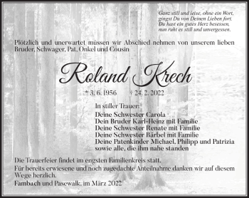 Traueranzeige von Roland Krech von Südthüringer Presse